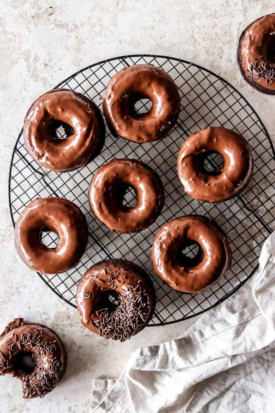 Baked Chocolate Mini Cake Mix Donuts with Chocolate Glaze Baking Ginger
