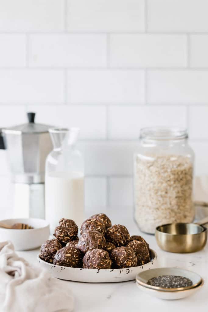 A plate of Nutella Chia Energy Bites.