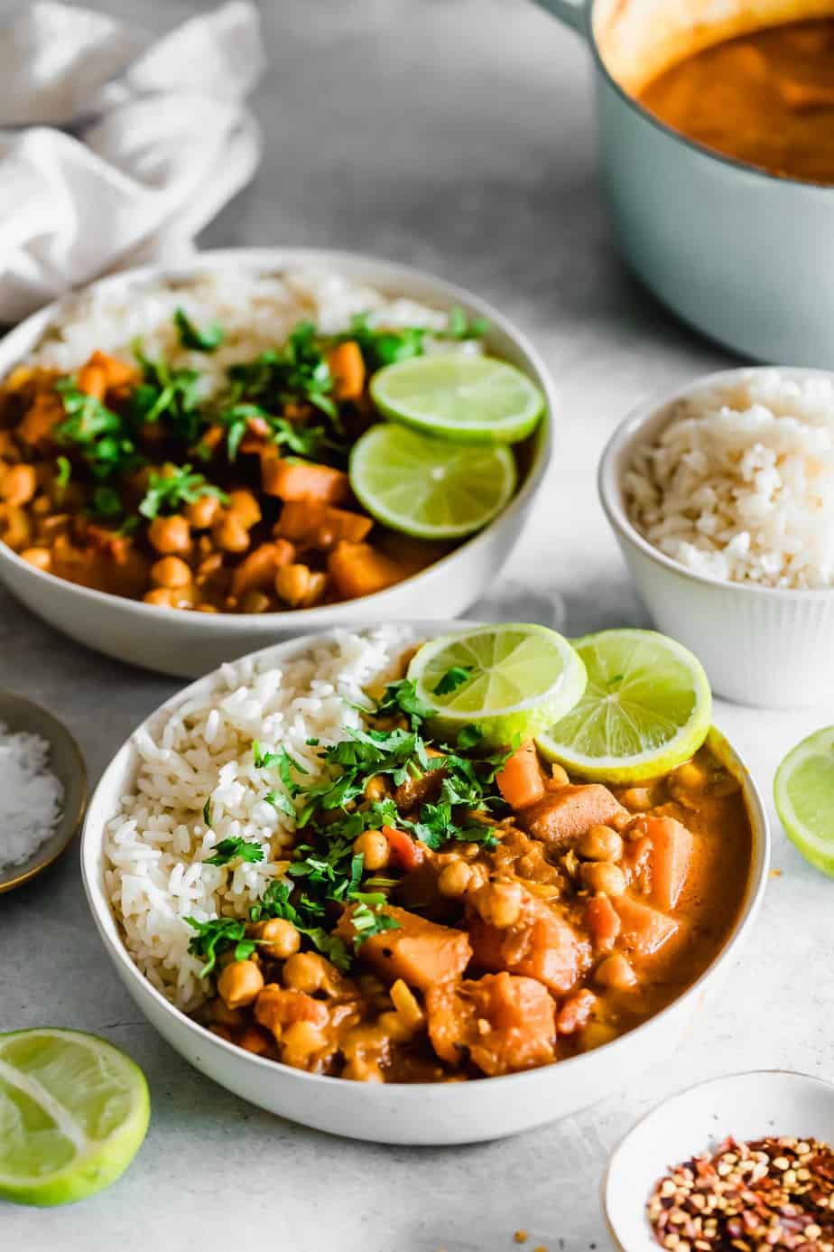 Vegan Pumpkin Chickpea Coconut Curry with fresh herbs and spices