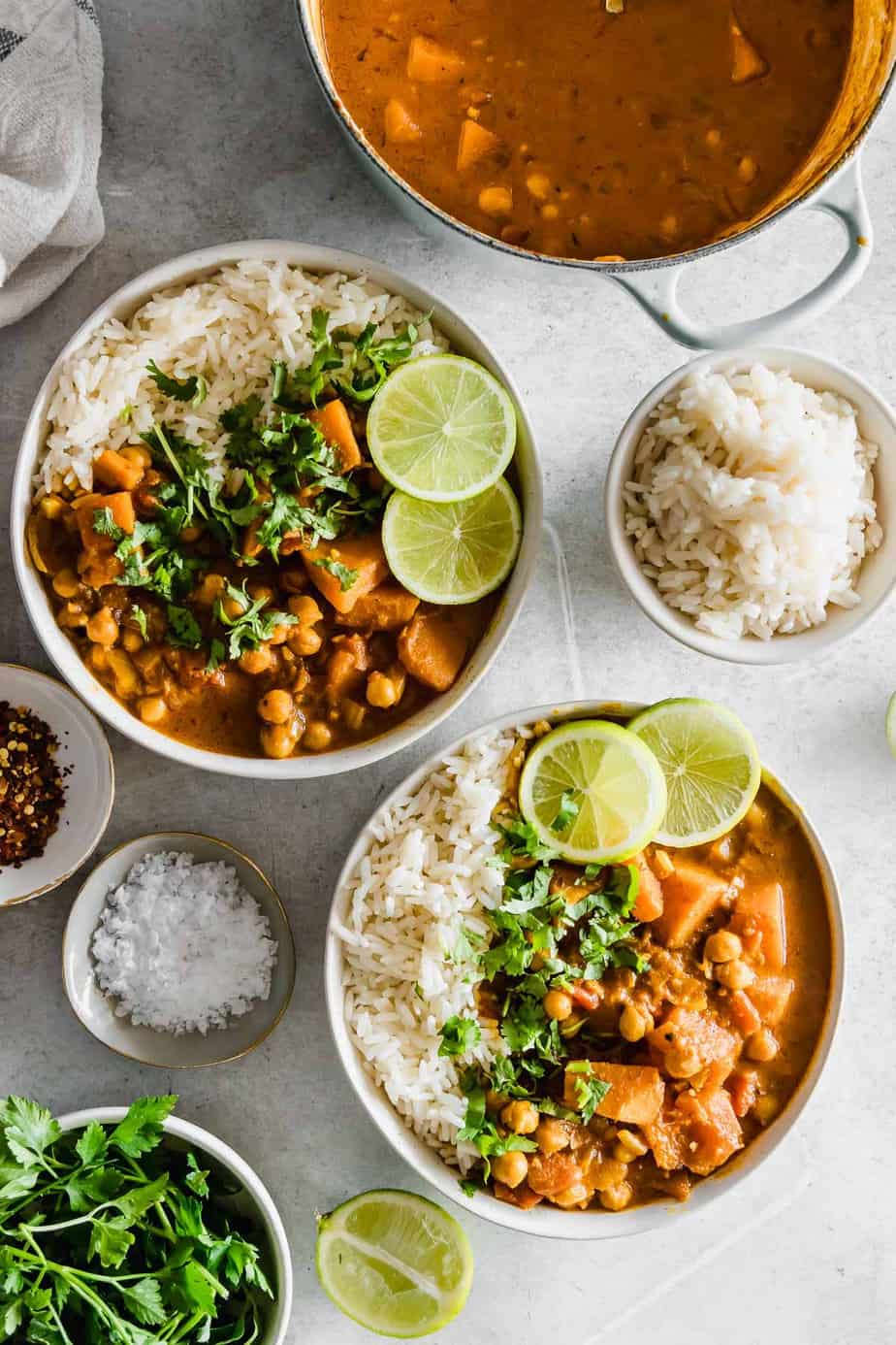 Vegan Chickpea Pumpkin Curry served with rice.