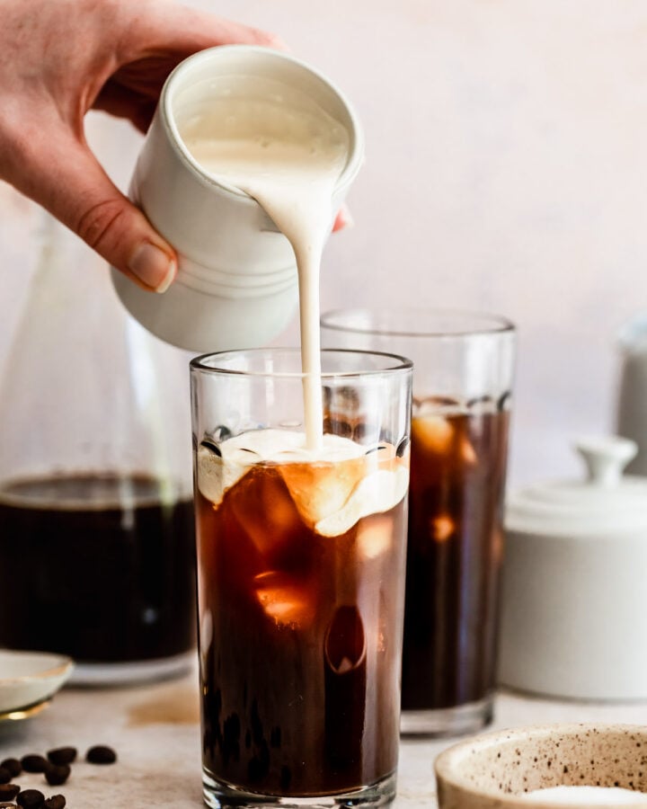 iced americano with pouring milk
