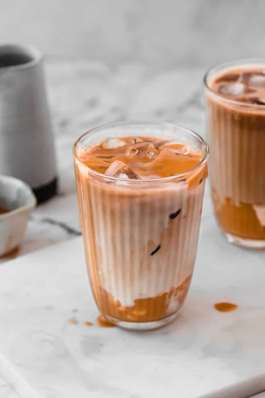 iced caramel mocha latte on marble