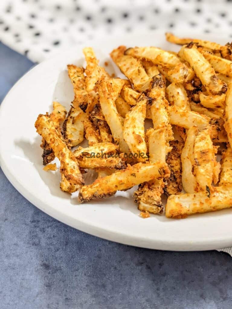 air fryer turnips on white plate