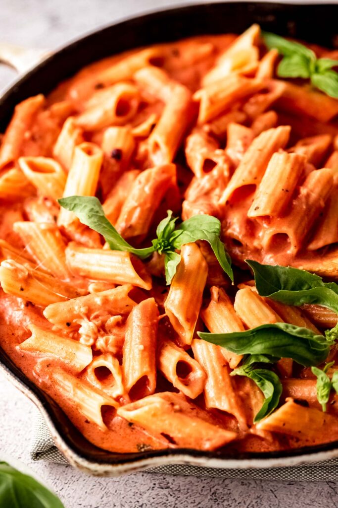 fresh basil on pasta