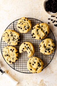 chocolate chip cookies on round wire rack