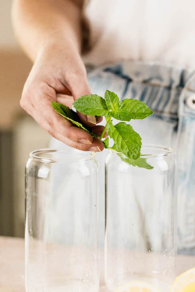 fresh mint added to glass