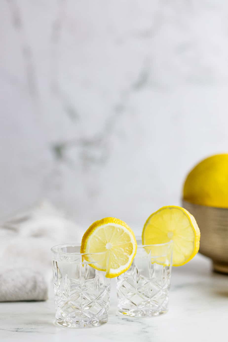 vodka shots on marble background