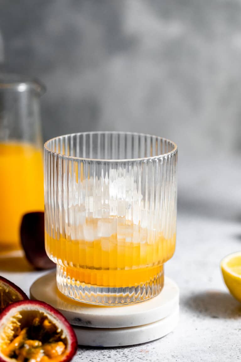 passionfruit pulp in glass with ice