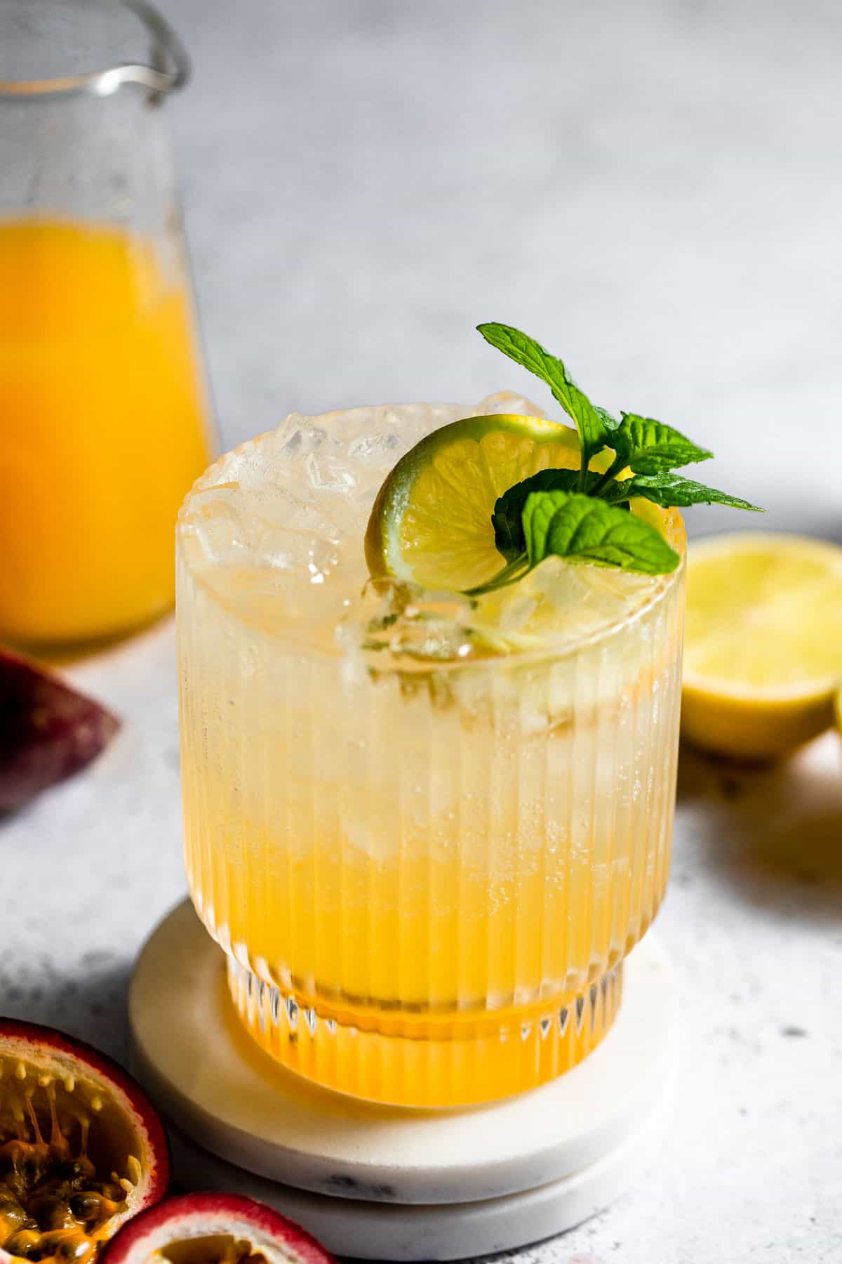 passionfruit soda in ribbed glass